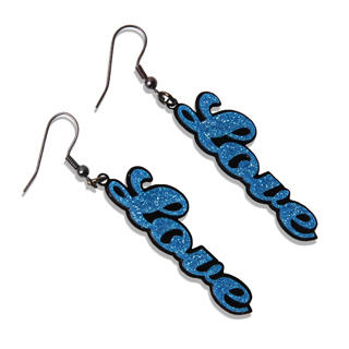 Sweet Blue Glitter Love Dangle Earrings Sweet Blue Glitter Love Dangle Earrings