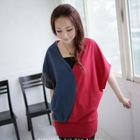 Kiwi Shop - Color-Block Short-Sleeve V-Neck Top