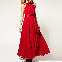 Dream a Dream - Halter Tie-Waist Chiffon Gown Dream a Dream - Halter Tie-Waist Chiffon Gown
