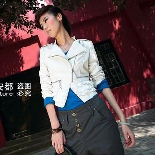 Faux-Leather Frilled Cropped Jacket Faux-Leather Frilled Cropped Jacket