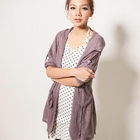 CatWorld - Drawstring-Waist Hooded Long Cardigan