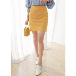 J-ANN - Band-Waist Mini Pencil Skirt J-ANN - Band-Waist Mini Pencil Skirt