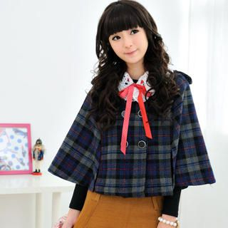 Set:Double Breasted Plaid Capelet + Crochet Collar Set:Double Breasted Plaid Capelet + Crochet Collar