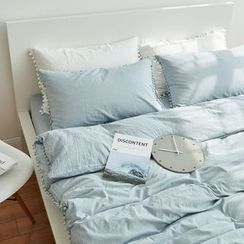 Sharemily - Pompom-Trim Bed Sheet Set Sharemily - Pompom-Trim Bed Sheet Set