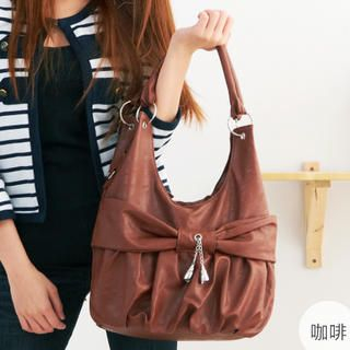 Bow-Accent Shirred Hobo Bag