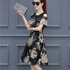 Ekim - 露肩碎花短袖連衣裙 Ekim - 露肩碎花短袖連衣裙