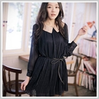 Clair Beauty - Contract-Collar Pleasted Chiffon Dress