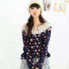 59 Seconds - Crochet-Collar Dotted Knit Top