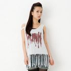 ageha@shibuya - Asymmetric-Sleeve Fringed Printed Top