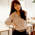 E MAGIC MIRROR - Faux-Pearl Neckline Chiffon Shirt