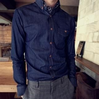 Set: Button-Down Denim Shirt + Scarf Set: Button-Down Denim Shirt + Scarf