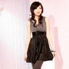 Barbie Baigel - Sleeveless Striped Two Tone Dress with Belt