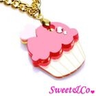 Sweet & Co. - Sweet&Co Mini Fuchisa Cupcake Crystal Gold Necklace