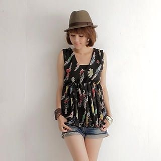 Sleeveless Printed Chiffon Babydoll Top