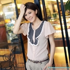 OrangeBear - Dotted-Ruffle Chiffon Blouse