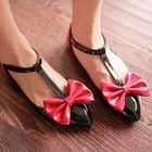 Grace Candy - T-Strap Bow-Accent Pointy Patent Flats