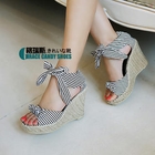 Grace Candy - Bow-Accent Striped Wedge Sandals