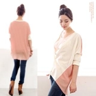 Soneed - Color-Block Asymmetric Hem Cardigan