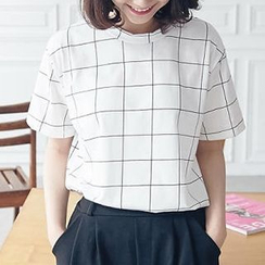 BAIMOMO - 短袖格子 T 恤 BAIMOMO - 短袖格子 T 恤