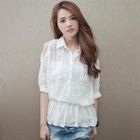 PUFII - Off-Shoulder Lace Chiffon Top