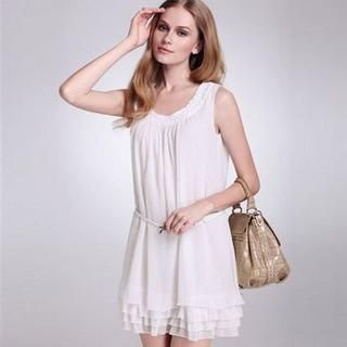 Sleeveless Jeweled Layered-Hem Dress Sleeveless Jeweled Layered-Hem Dress