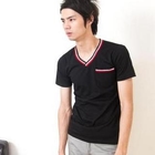 INTHING - Striped-Trim V-Neck Short-Sleeve Tee