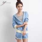 yeomong - Set: Contrast-Trim Hoodie + Slit-Side Shorts
