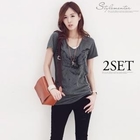 Stylementor - Set: Printed T-Shirt + Distressed Skinny Jeans