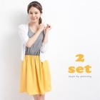 yeomong - Set: 3/4-Sleeve Cardigan + Mock Two-Piece Dress