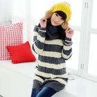 59 Seconds - Set: Cable-Knit Striped Sweater Dress + Circle Scarf