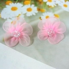 Angelove - Beaded Tulle Pink Flower Earrings