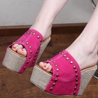 Grace Candy - Genuine Leather Studded Wedge Mules