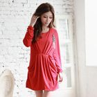 RingBear - Pleated Long Sleeve Dress with Brooch