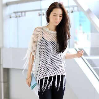 Fringed Cut Away-Sleeve Top (Belt not Included) Fringed Cut Away-Sleeve Top (Belt not Included)