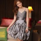 JK2 - Balloon-Hem Corsage-Accent Cocktail Dress