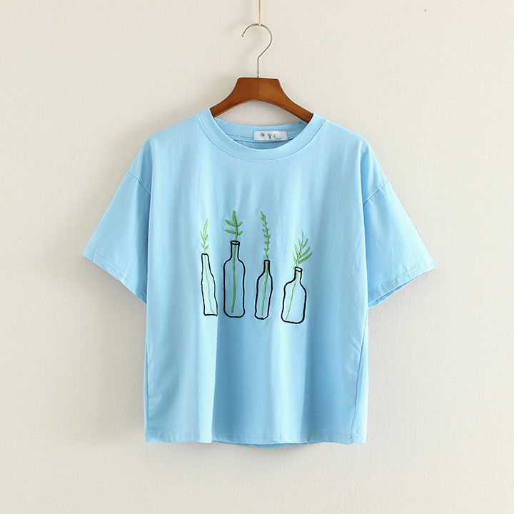 Mushi Embroidered Short-Sleeve Crewneck T-Shirt | YESSTYLE