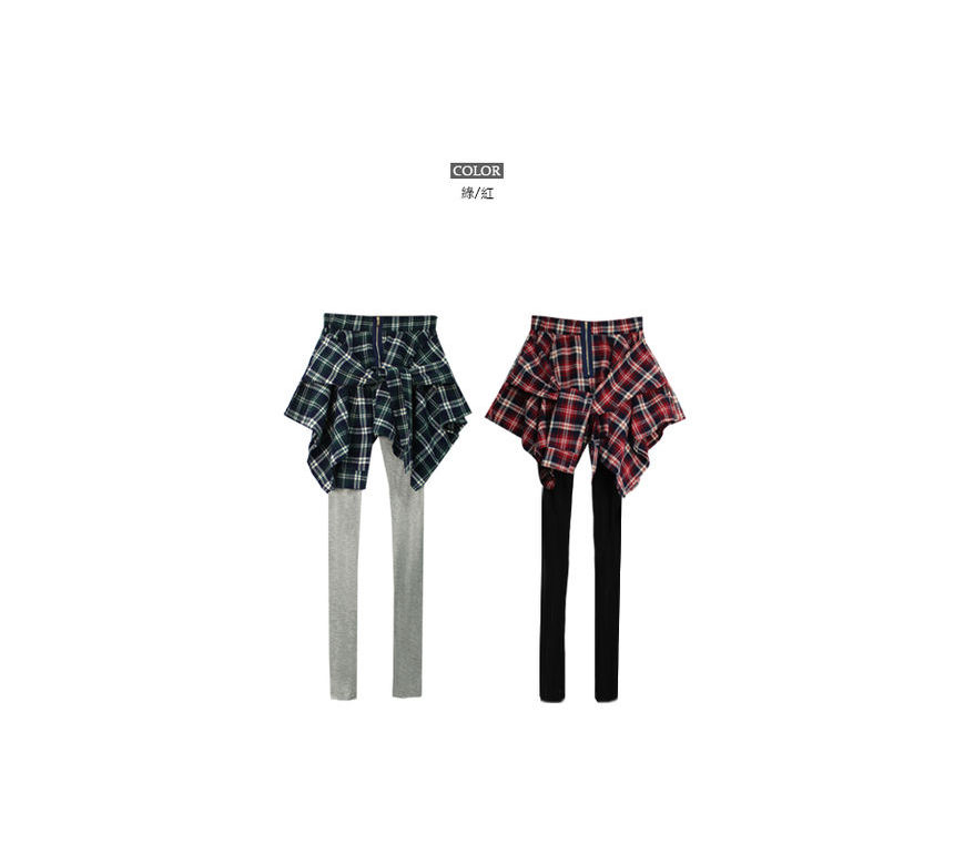 PUFII Inset Plaid Skirt Leggings YESSTYLE
