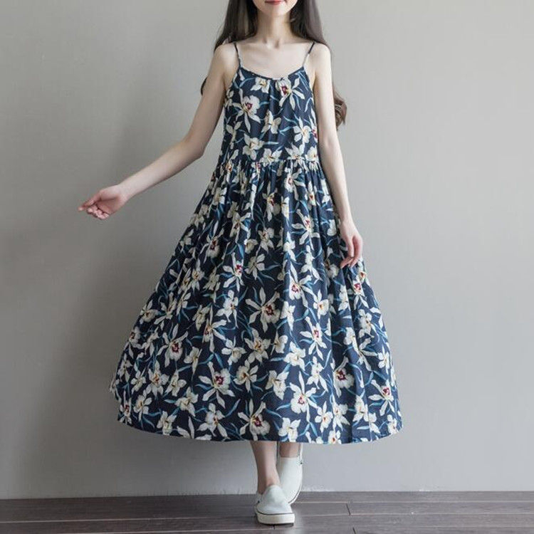 Snow Flower Strappy Floral Midi Dress YESSTYLE