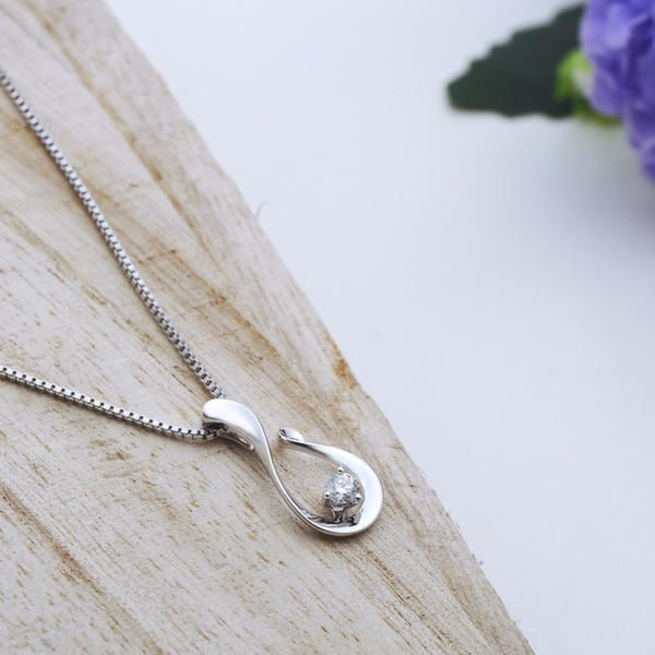 MaBelle 18K White Gold Diamond Solitaire Open Teardrop Pendant Necklace