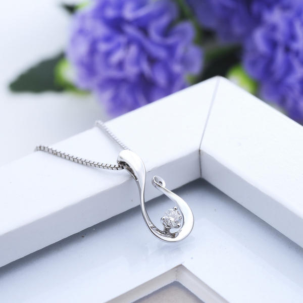 Mabelle 18k White Gold Diamond Solitaire Open Teardrop Pendant Necklace 