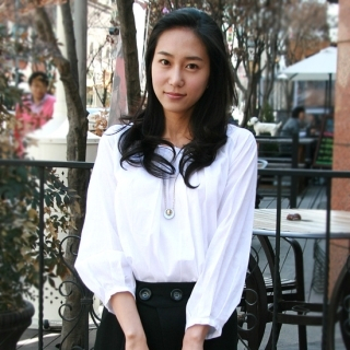 Chic Holic - Peasant Sleeve Collarless Blouse Chic Holic - Peasant Sleeve Collarless Blouse
