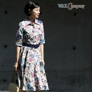 Waxcompany+++Fancy+Flower+Pattern+A+Line+Shirtdress