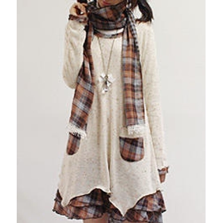 YesStyle.com: Women: Sechuna: Check Detailed A Lined Dress - Beige / One Size - Free International Shipping on orders over US$150