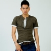 deepstyle - Contrast-Trim Double-Placket Henley