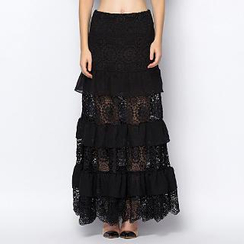 YiGelila - Lace-Panel Ruffled Long Skirt