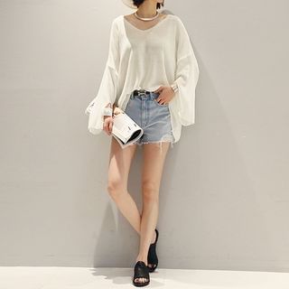 naning9 - 宽松垂肩针织上衣