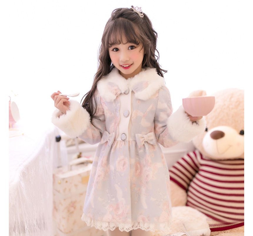 糖果雨 - 童装毛毛边碎花大衣裙